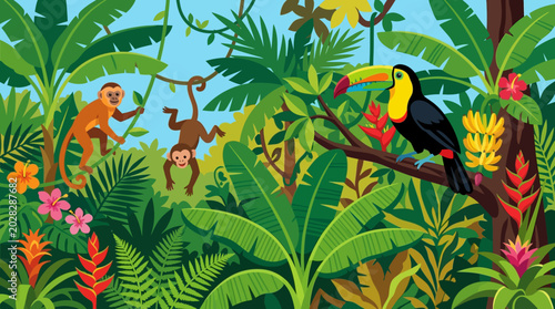 Colorful Toucan Perched on Branch.
