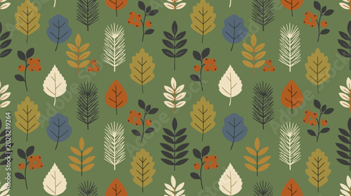 Colorful Leaves Pattern on Fabric.