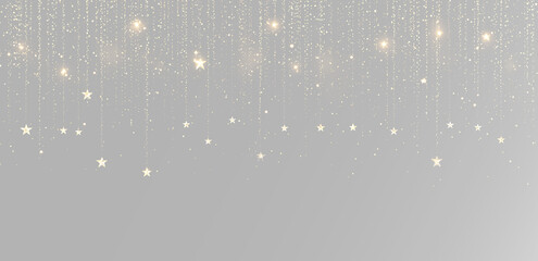 Glittering gold stars on light grey background with bokeh effect and copy space for text luxury elegant backdrop png
