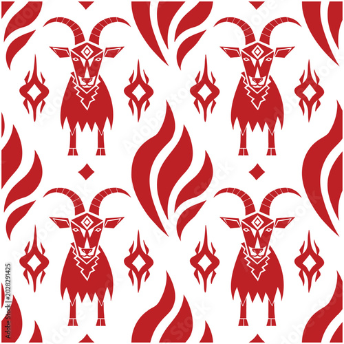 Year of the Goat Seamless Pattern Monochrome Zodiac Background