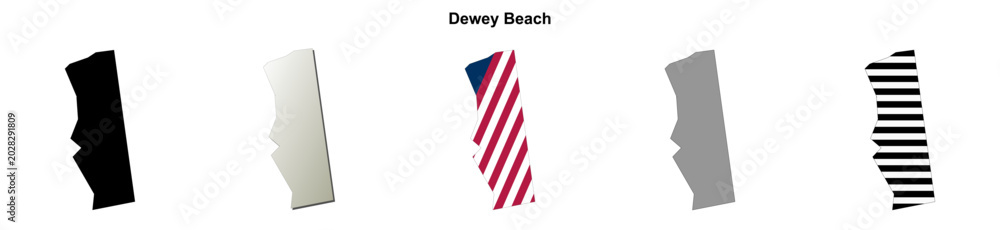 Obraz premium Dewey Beach (Delaware) blank outline map set