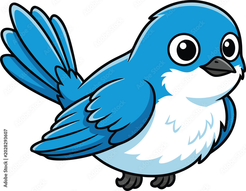 Obraz premium Cute blue bird, cartoon illustration, vector graphic, animal design