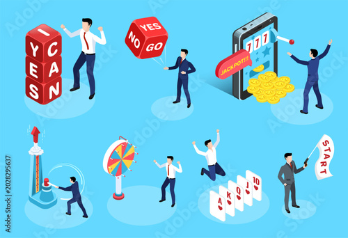 Foto Isometric vector set of illustrations on the theme of luck in business and games