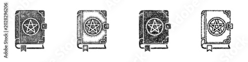 Schilderij op canvas Sketch black and white spell book icon design set