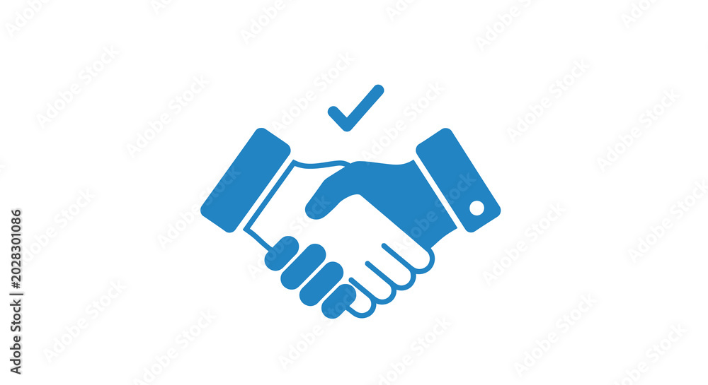 Obraz premium handshake icon with checkmark blue flat vector illustration
