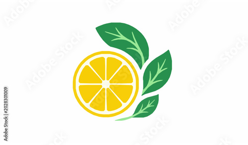 Minimal lemon and mint flat vector illustration isolated on white background