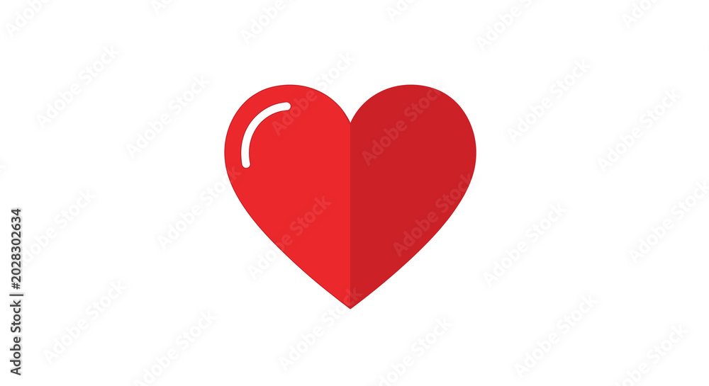 Fototapeta premium red heart icon with white highlight flat vector illustration