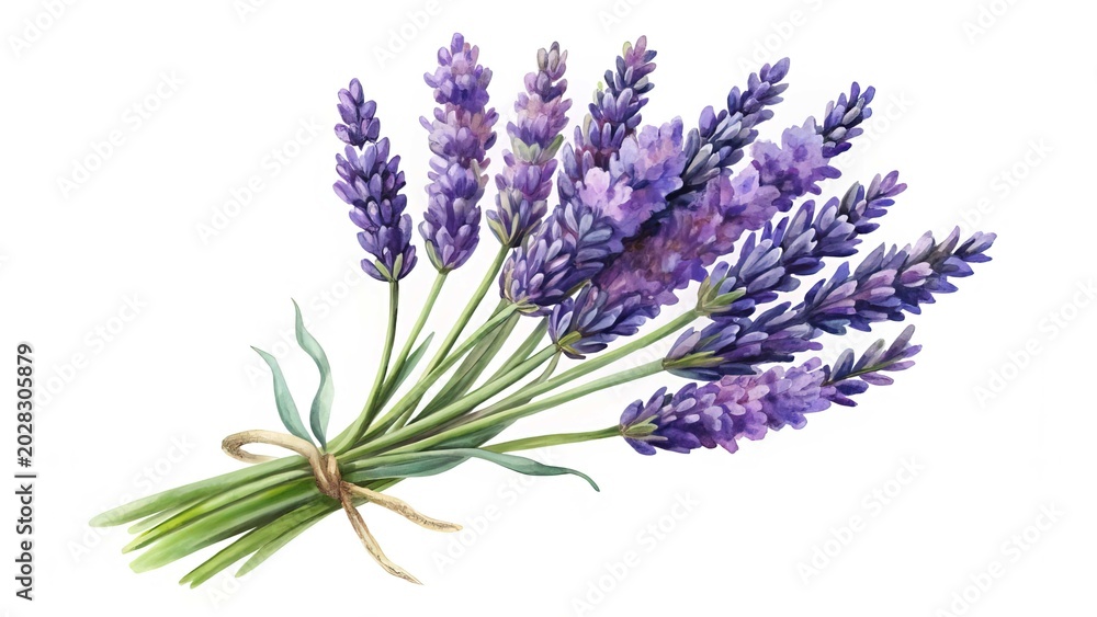 Obraz premium Fresh purple lavender flowers bundle - Natural lavender flowers tied together in a fresh bundle with green stems.