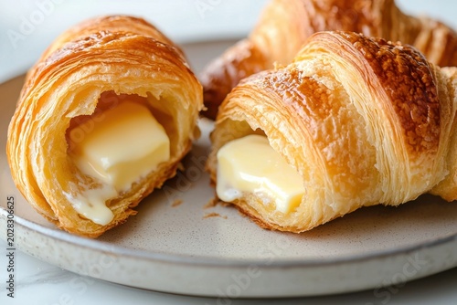 Croissant pastry with creamy filling on plate