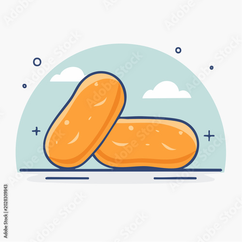 Two cartoon potatoes with a light blue background and clouds