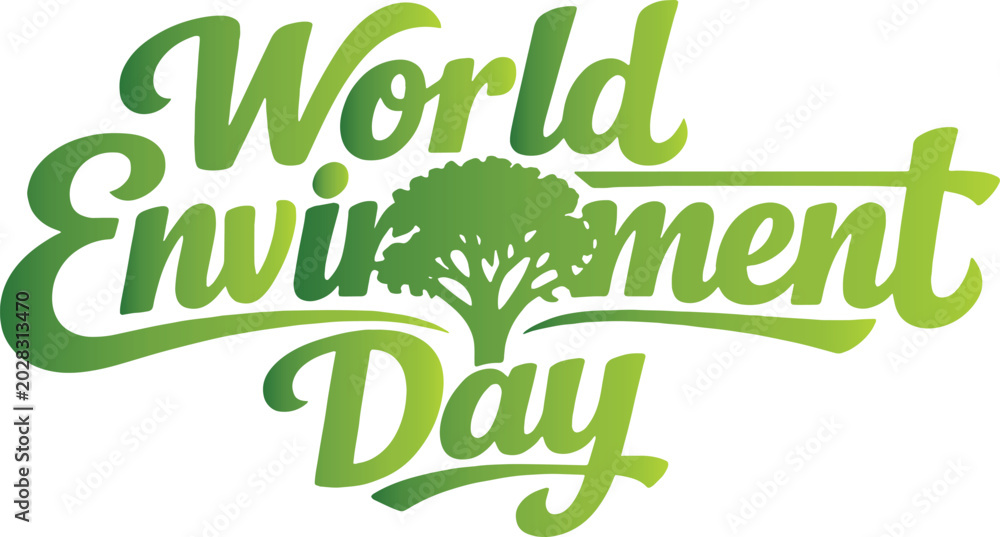 Fototapeta premium World environment day typography logo with green tree icon