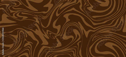 Abstract brown psychedelic waves print background. 1970s trippy seamless pattern. Marble acrylic swirl pattern. Coffee or chocolate liquid texture.