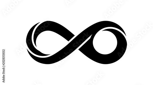 Photos Infinity symbol flows with a continuous elegant loop that represents eternity and limitless possibilities in this clean and modern black graphic design