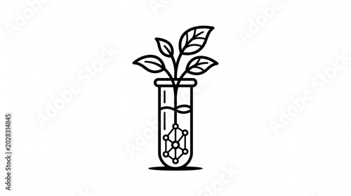 plant growing in test tube with molecular structure