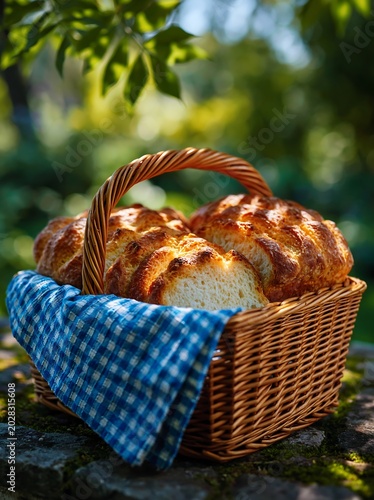 Freshly baked salt rising german bread in a rustic wicker basket