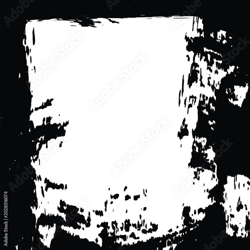 Photos Distressed grunge frame vector, white ink splatter on black background, weathere