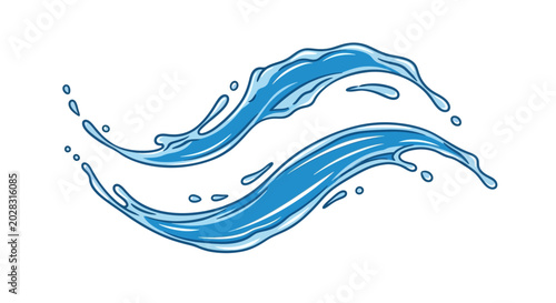 Blue water splash waves illustration isolated on white background