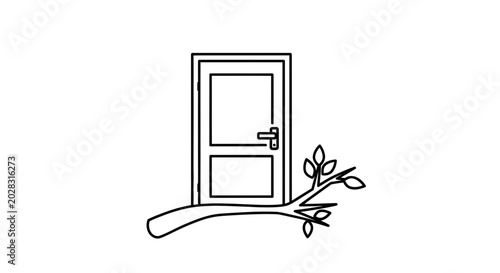 Broken Doorway with Fallen Tree Branch Blocking Entrance