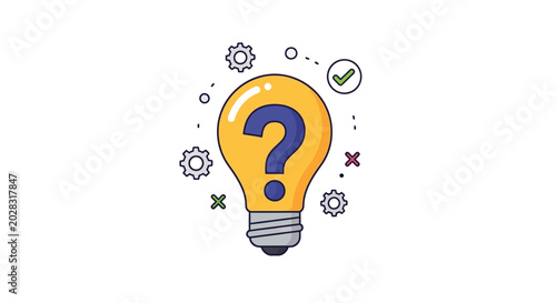 question mark light bulb with gears flat vector illustration