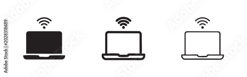Tableau sur toile Laptop with Wireless Wi-Fi Connection Icon Set