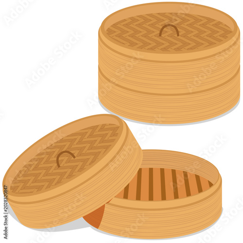 Foto bamboo steamer basket, food steamer.