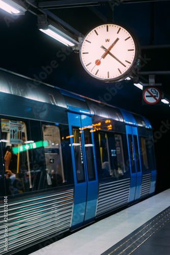 Canvas Print T-Centralen Subway Station Clock and Blue Art