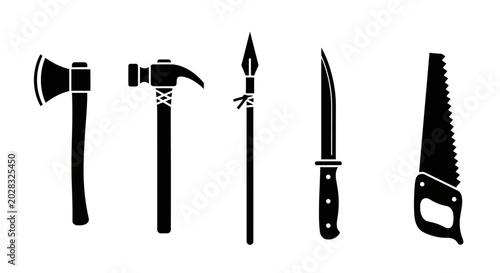 Collection of sharp metal hand tools.