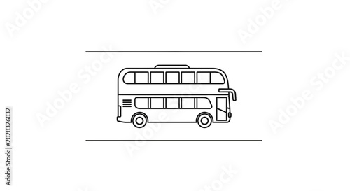 Double Decker Bus Line Art Icon on White Background