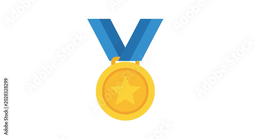 Slika na platnu gold medal with ribbon flat vector illustration on white background
