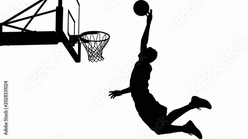 Cuadro en lienzo basketball player silhouette dunking on hoop against a white background