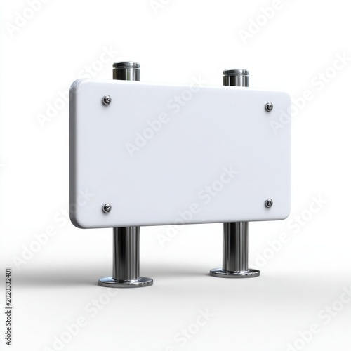 White blank billboard sign on chrome posts isolated on white background