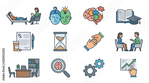 Mental Health and Psychology Icons Set.