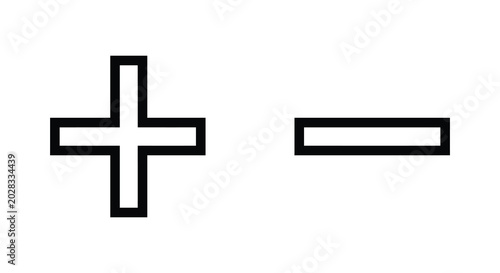 Tableau sur toile Plus and minus sign symbols in black silhouette against a white background silho