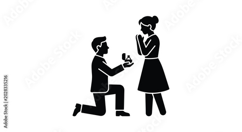 Photos man proposing to woman with ring box romantic gesture in black silhouette