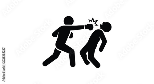 Konstfotografi Two men fighting one punching the other black silhouette on a white background s