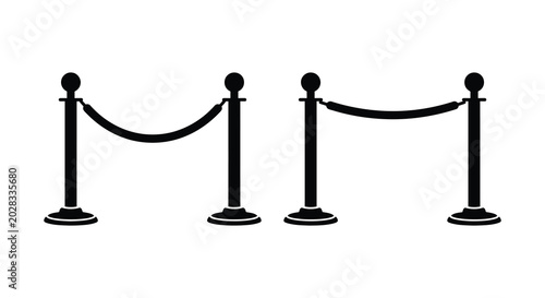 Schilderij op canvas Black velvet rope barrier with stanchions on a white background silhouette