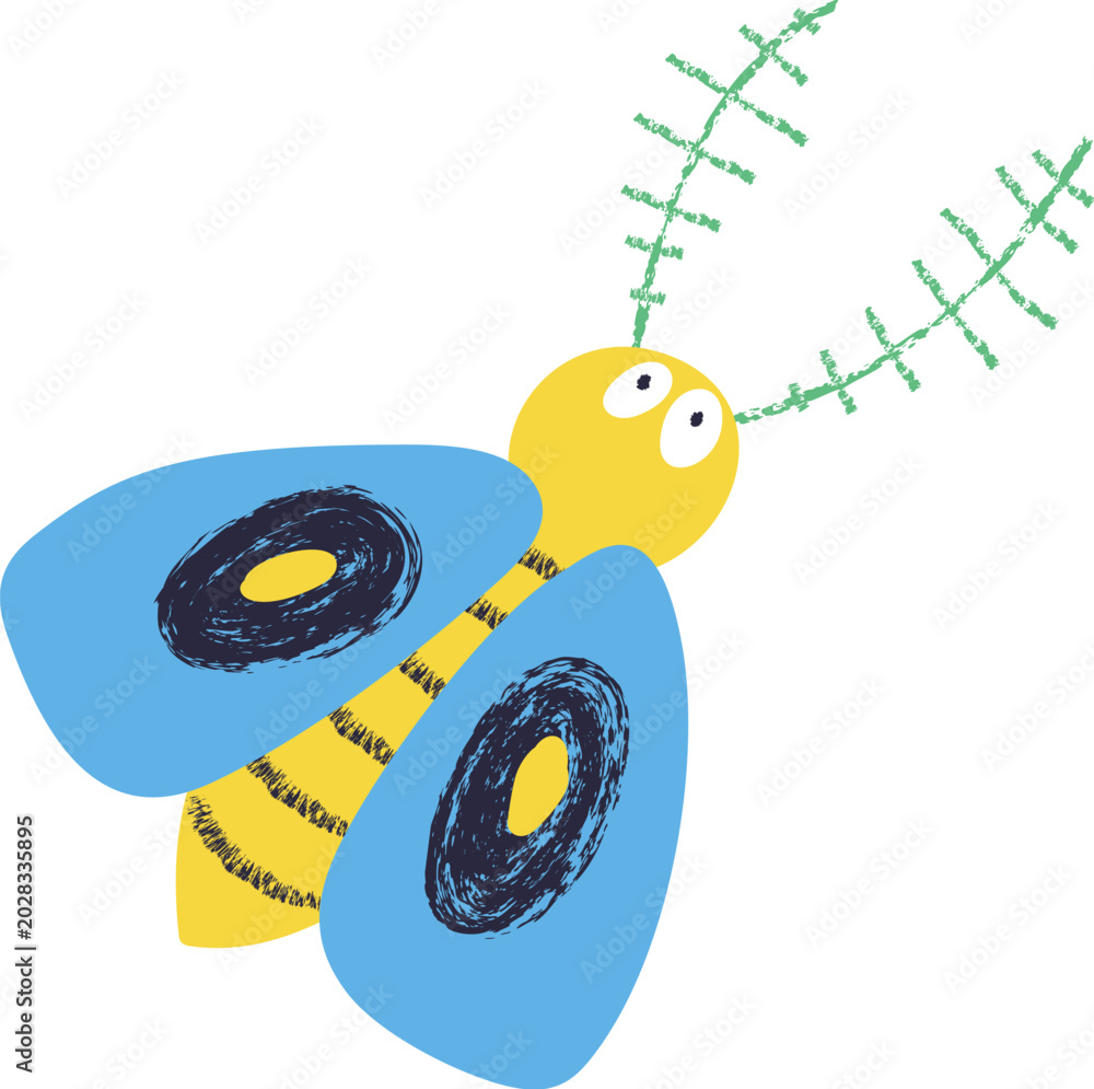 Obraz premium Bug Flying With Big Wings Doodle