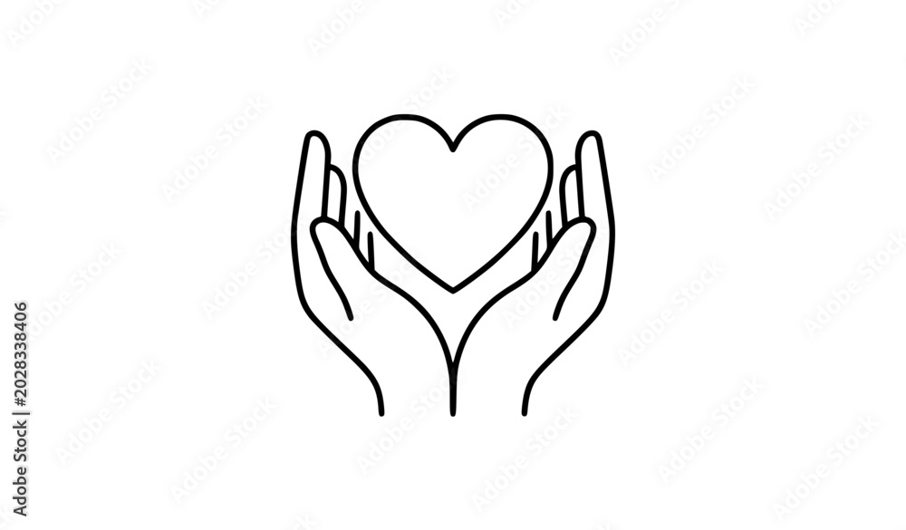 Obraz premium Two hands holding heart vector icon black and white love symbol