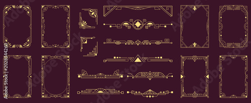 Obraz na plátně Gatsby frame with nouveau art deco border and gold ornament on elegant background