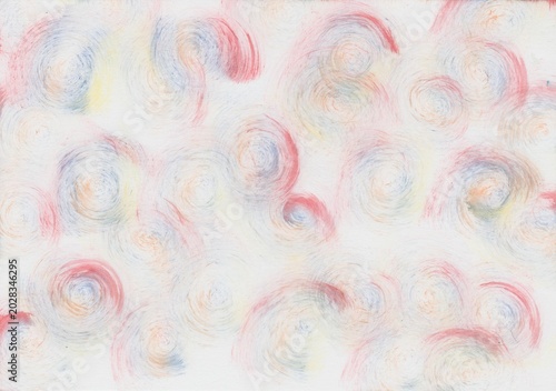 Abstract watercolor painting with colorful swirls in red, blue and yellow