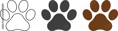Fotografi Minimalist animal paw print vector illustration set featuring line outline solid