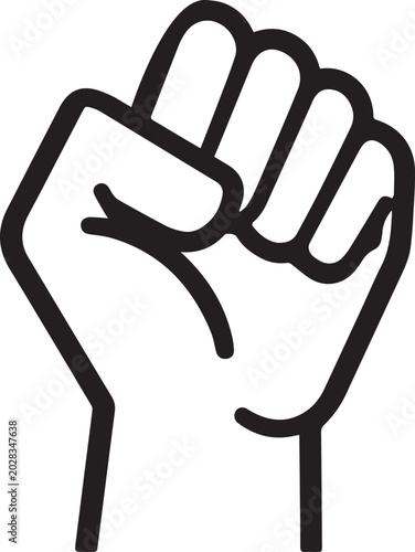 Photos A bold black and white icon of a clenched fist symbolizes power, resistance, and solidarity