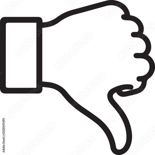 Fényképezés A stark line drawing of a thumb pointing downwards, a universal symbol of disapproval or negativity, rendered in bold black outline
