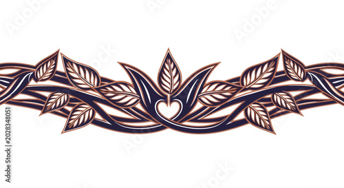 Elegant Art Nouveau Floral Border Design with Leaves and Heart.