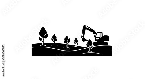 Excavator digging construction site equipment.