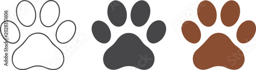 Billede på lærred Minimalist animal paw print vector illustration set featuring line outline solid