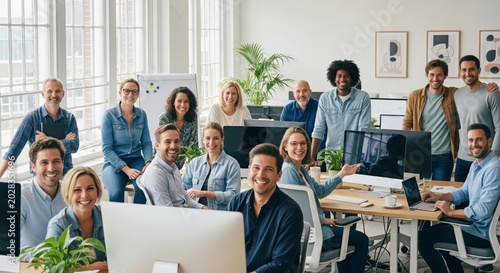 Group Portrait of Diverse Smiling Team in Office Workspace