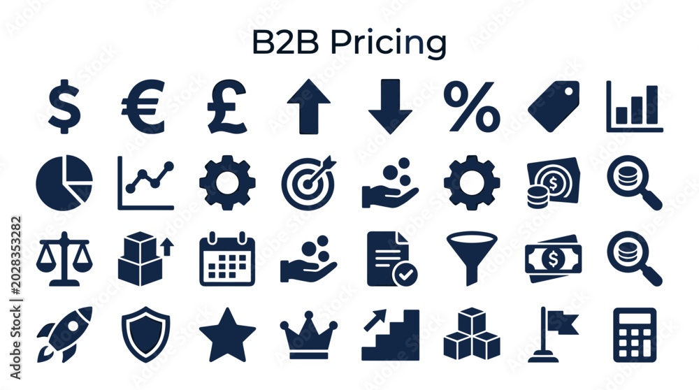 Fototapeta premium B2B pricing strategy business icons for financial planning and market analysis with charts currency and growth symbols