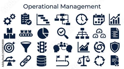 Operational Management Icons and Symbols for Business Strategy Planning and Workflow Optimization