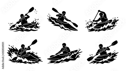 Konstfotografi Kayaking Action Silhouettes: Paddling Sports, Water Adventure, Extreme Sports Ve